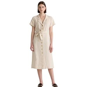 Quince‎ European Linen Button Front Midi Dress Sand Small New With Tags